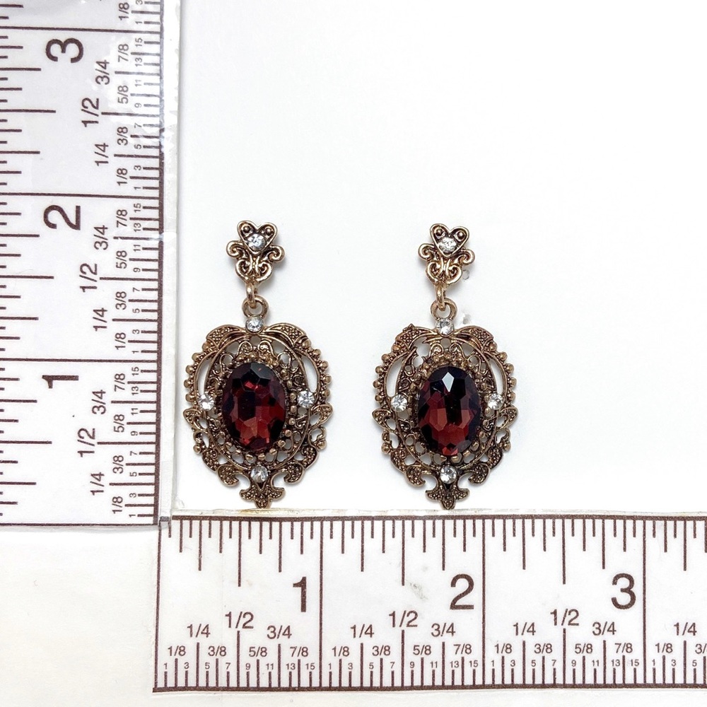 Vintage Style Aged Gold Topaz Drop Earrings e2 - Picture 3 of 3